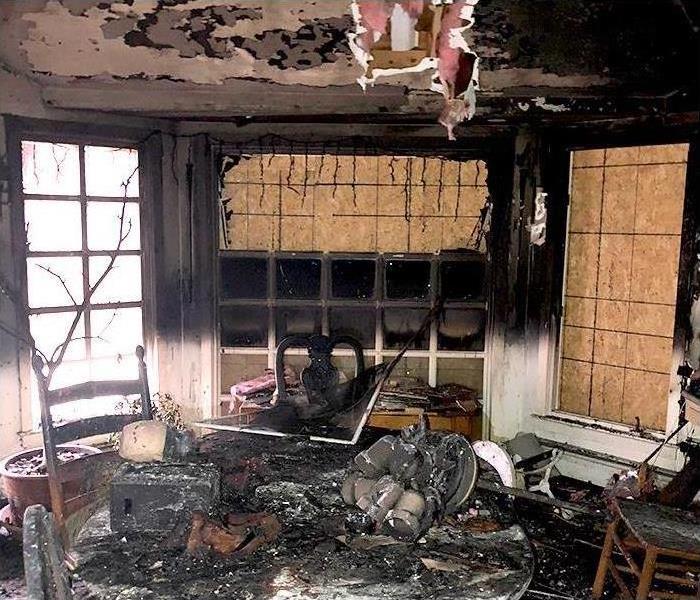 Fire damaged interior before fire damage restoration begins