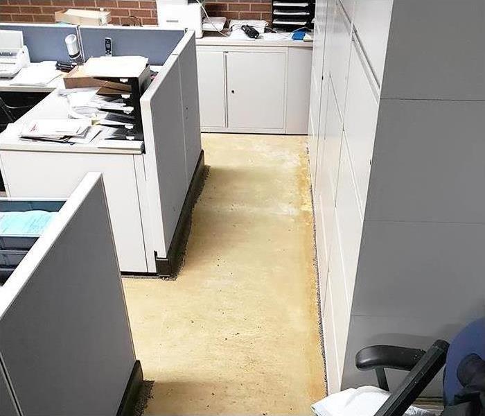 Office after water damage restoration services including carpet removal