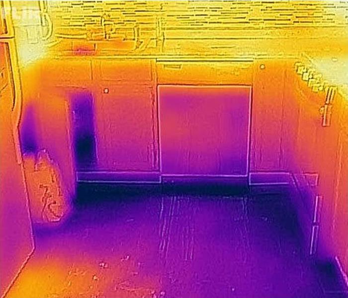 Thermal image of water damage to residential kitchen
