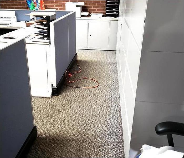 Office with soaked carpet from water damage